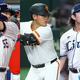ヤクルト・村上宗隆、巨人・岡本和真、西武・今井達也（左から）【写真：加治屋友輝、小林靖】
